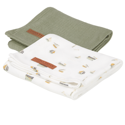 Bild von Musselintuch Swaddles 70 x 70 Pure Olive / Sailors Bay White