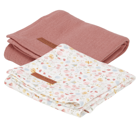 Bild von Musselintuch Swaddles 70 x 70 Pure Pink Blush / Flowers & Butterflies