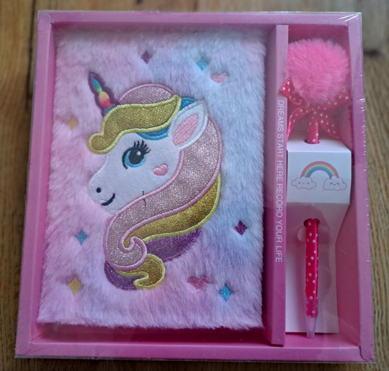Bild von Geschenkset Notizbuch Plüsch mit Stift pink